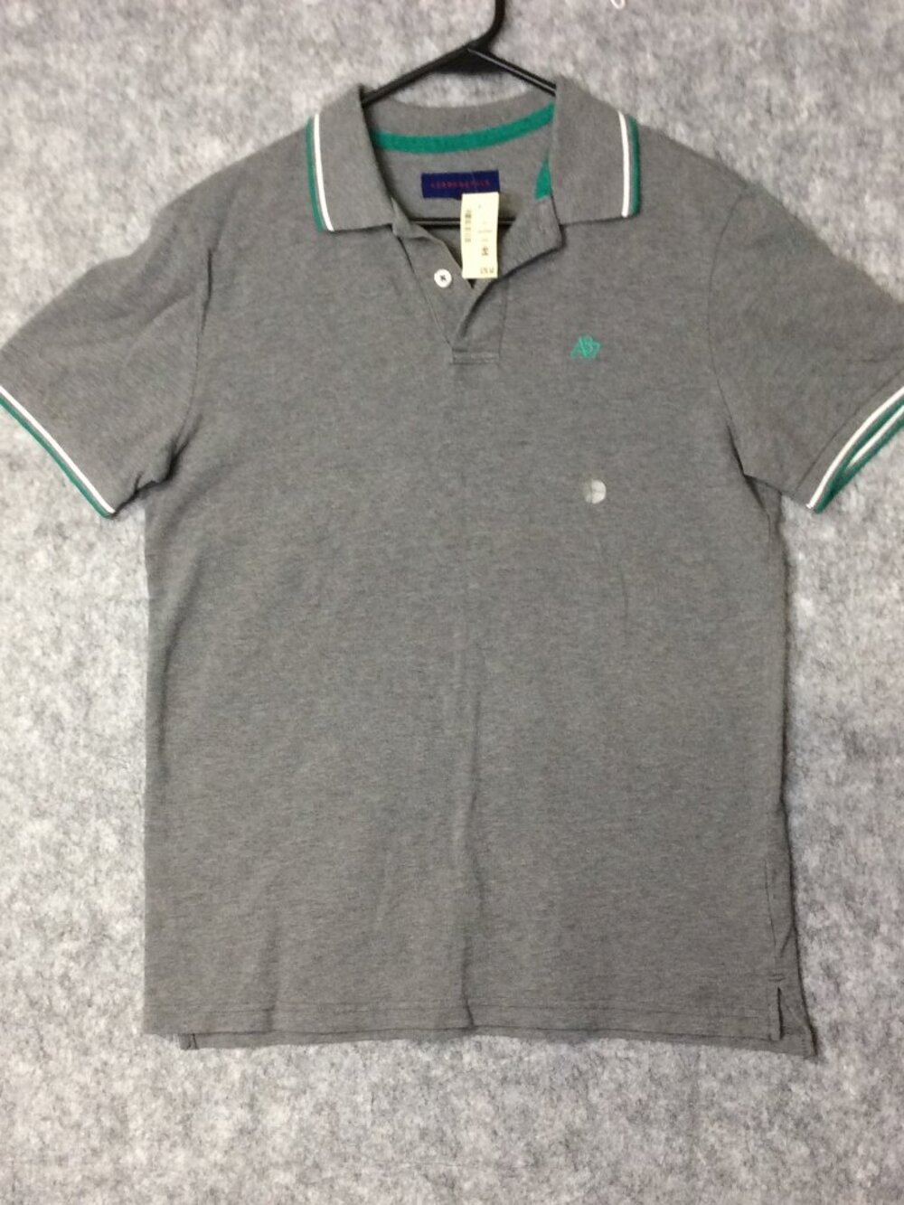 Aeropostale Men's Short Sleeve Grey Polo w Embroidered Green Logo Medium NEW
